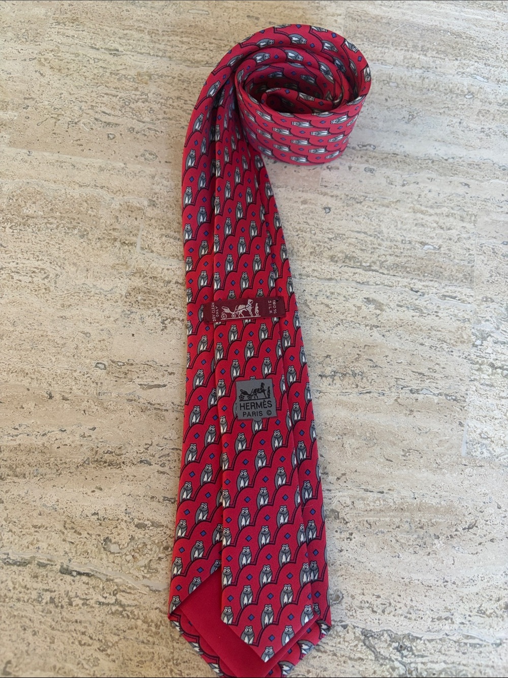 Hermes Owl Silk Tie